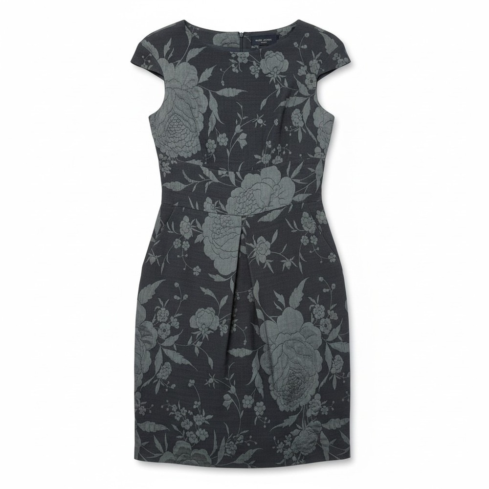 Piazza Sempione Floral Jacquard Wool Silk Sheath Dress Charcoal Blue IT 42‎